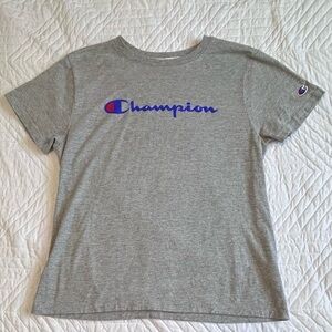 Champion Heather Gray Kids Tee with Blue Logo